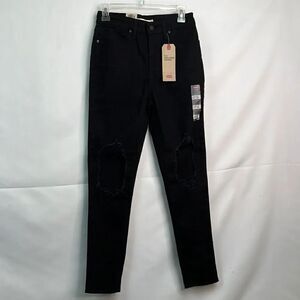 Levi’s 721 black high-rise skinny stretch distressed knee jeans size 4short NWT